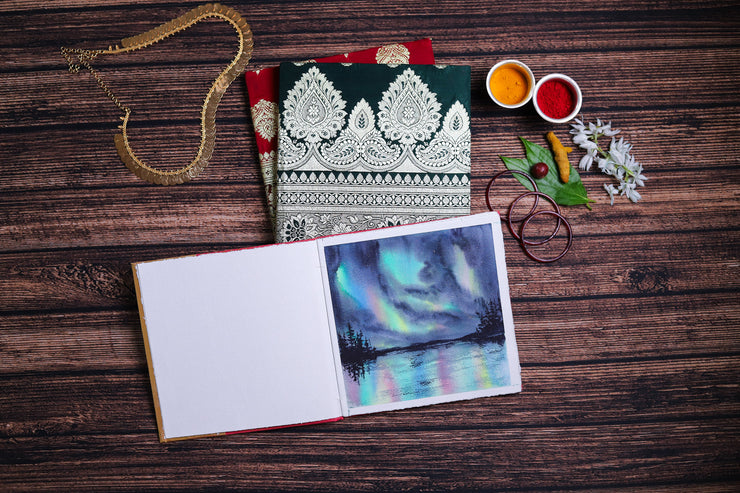 Green Banarasi Silk Saree Sketchbooks - With Border