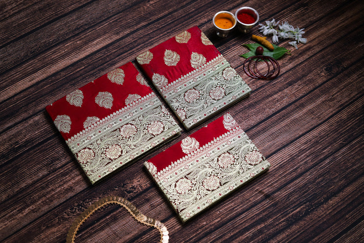 Red Banarasi Silk Saree Sketchbooks - With Border