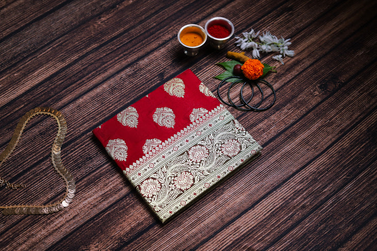 Red Banarasi Silk Saree Sketchbooks - With Border