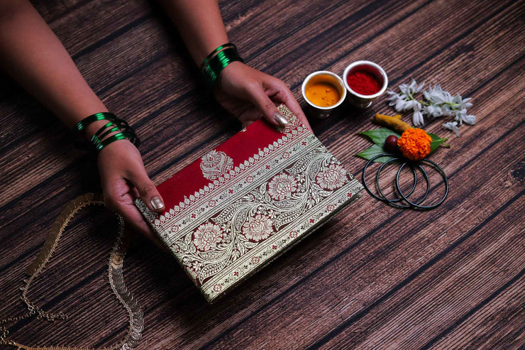 Red Banarasi Silk Saree Sketchbooks - With Border