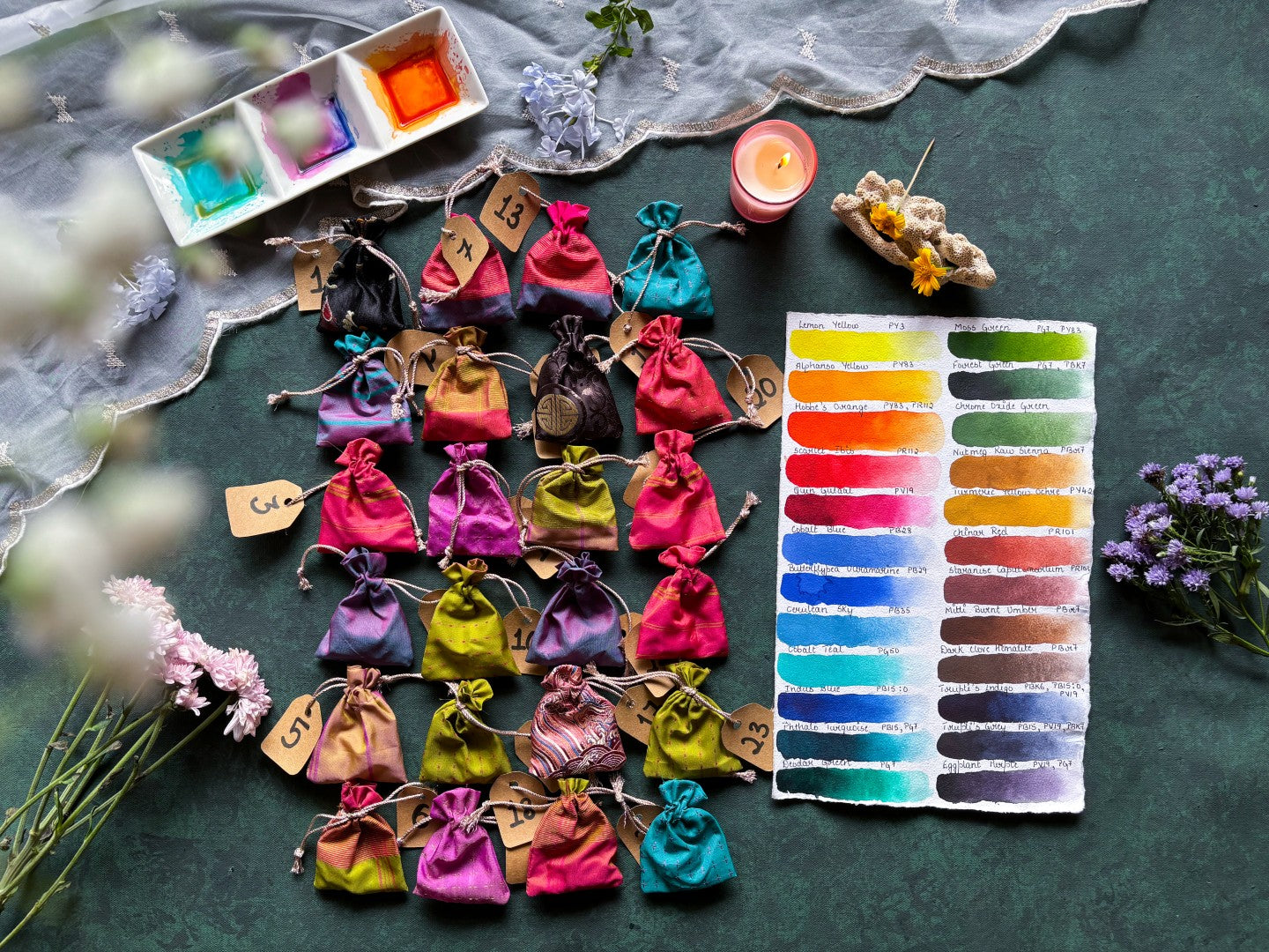 PRE ORDER - ADVENT CALENDAR - 24 Paint Pans in Silk Bags & Watercolor Sketchbook | LIMITED EDITION